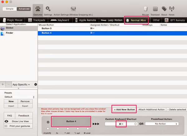 back forward mouse buttons mac os x