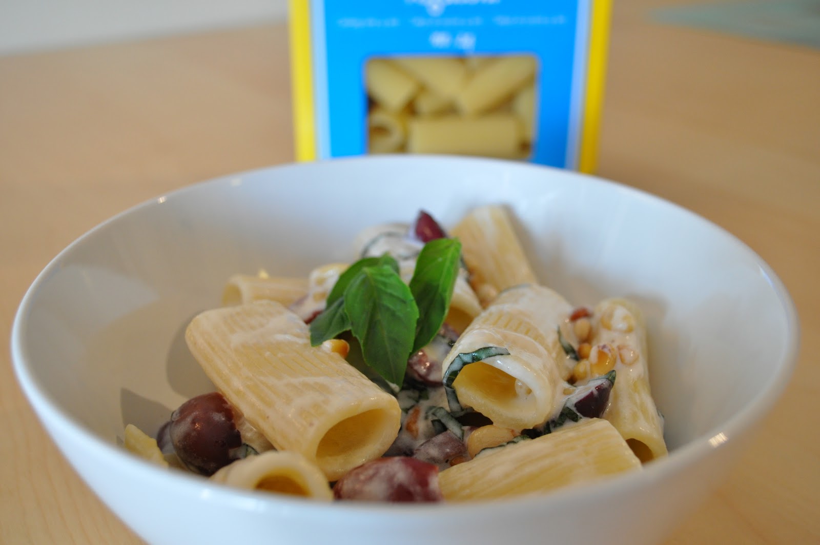 My Tiny Oven Rigatoni With Goat Cheese, Olives, Pine Nuts and Basil