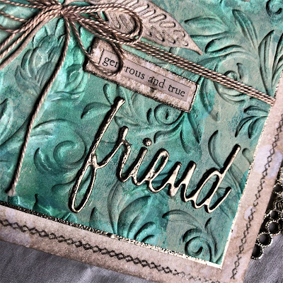 Sara Emily Barker https://sarascloset1.blogspot.com/2018/11/generous-and-true.html Tim Holtz 3D embossing Skeleton Leaves Ornate Trims Friendship Words 4