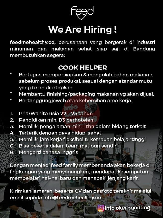 Lowongan Kerja Cook Helper Feedme Healthy Bandung Februari 2019