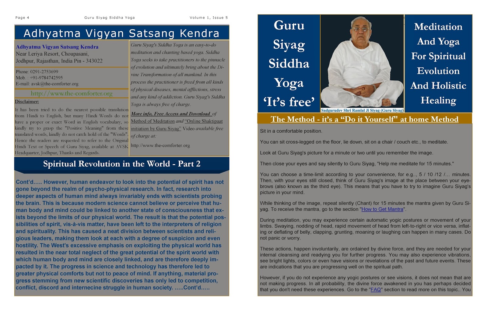 AVSK Newsletter 31-10-2013 - Spiritual Science for the Body Mind and Soul -"Do it Yourself" method of Real "Meditation and Yoga"