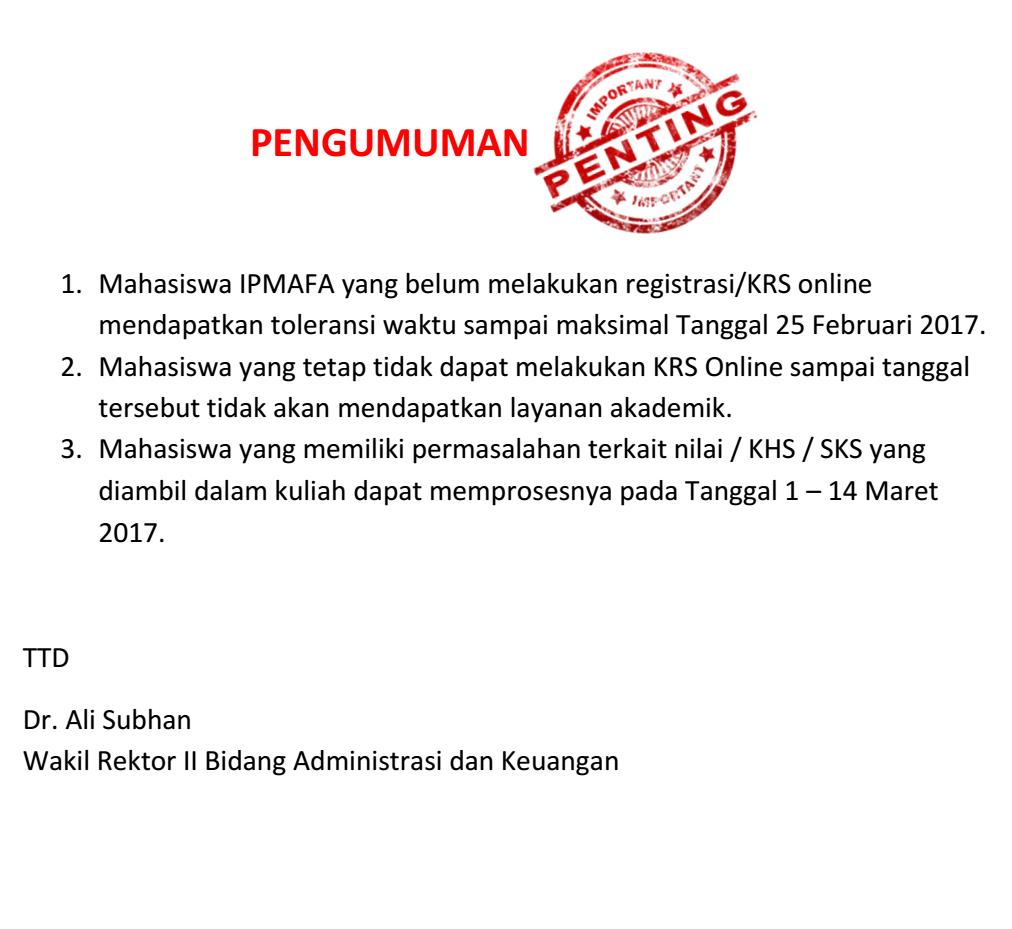PENGUMUMAN PENTING 14 FEBRUARI 2017