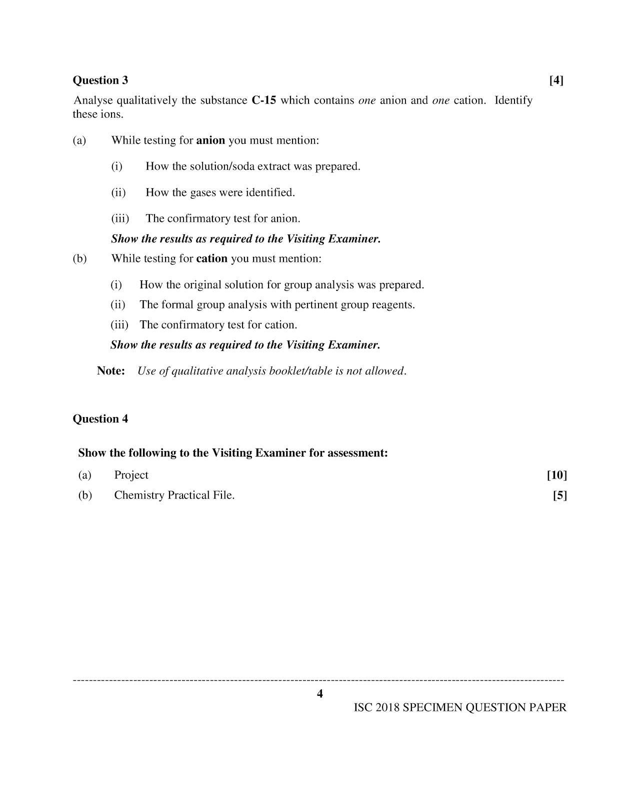 isc 2018 class XII Chemistry Practical paper-2 specimen question paper isc 2018 class 12th Chemistry Practical Sample paper