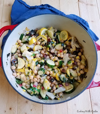 A medley of summer vegetables that are a perfectly hearty side dish but without a lot of fuss. Let the veggies themselves shine in this succotash like dish.