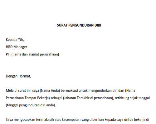 Surat Pengunduran Diri Model 2