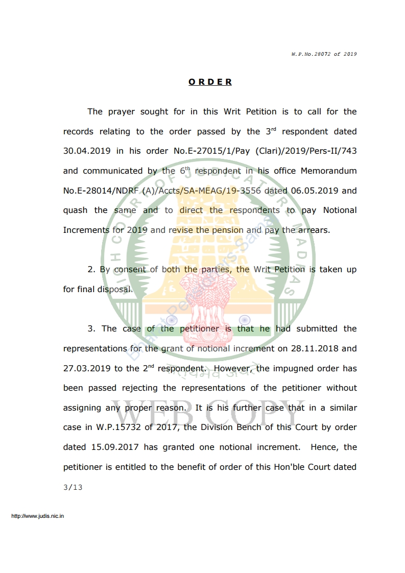 Madras High Court Judgement On Increment 2025