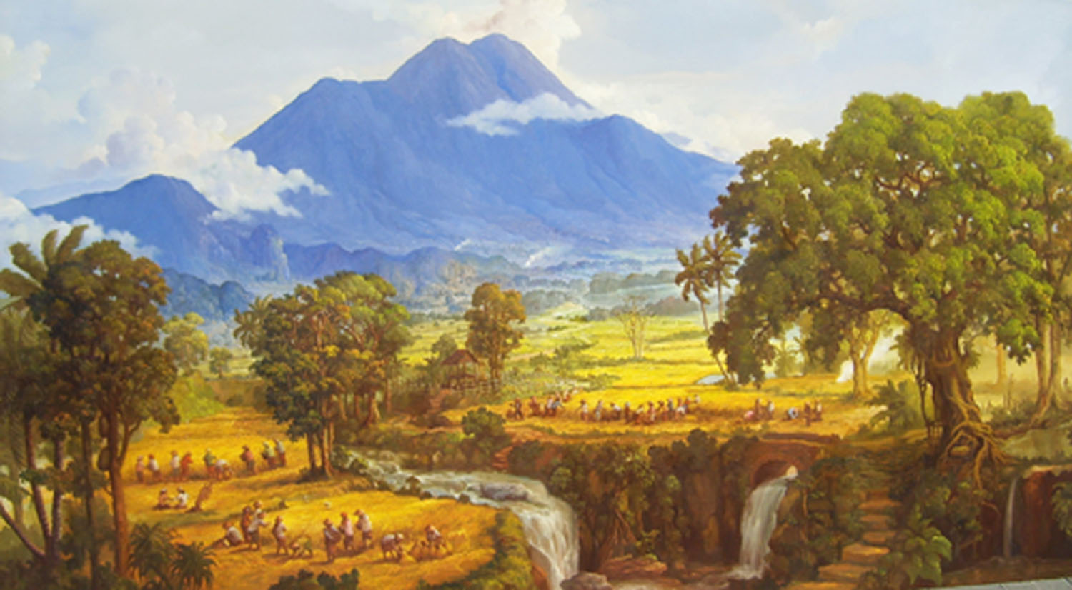  Lukisan  Pemandangan  Desa di Kaki Gunung