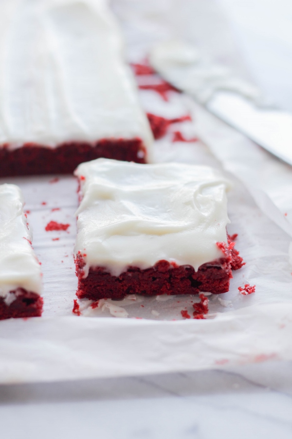 Red Velvet Bars with Cream Cheese Frosting ValentinesDayFood