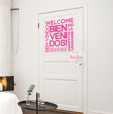 vinilo frase tipográfico texto bienvenidos idiomas