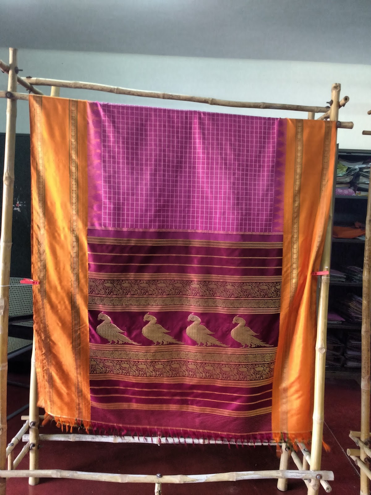 Buy Kalakshetra Woven Kanjivaram Pure Silk Purple, Orange Sarees Online @  Best Price In India | Flipkart.com