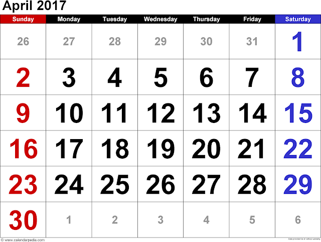 April 2017 Calendar, April Calendar 2017, April 2017 PrintabCalendar, April 2017 Calendar Printable, April 2017 Blank Calendar, April 2017 Calendar with Holidays