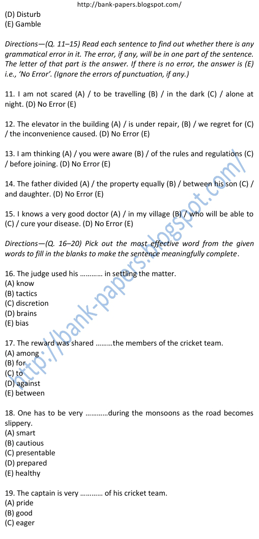 Corporation Bank Sample Question Papers