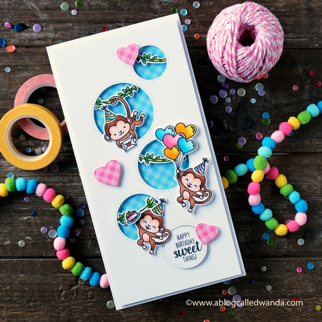 Sunny Studio Stamps: Love Monkey Staggered Circles Everything's Rosy Birthday Card Well Wishes Card by Wanda Guess
