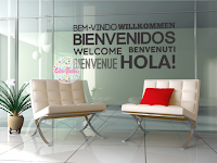 vinilo decorativo oficina sala consultorio comedor bienvenidos idiomas