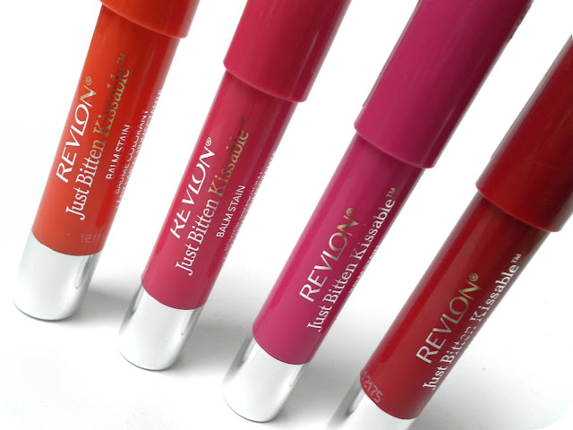 A picture of Revlon Kissable Lip Balm Stains in Rendezvous, Cherish, Lovesick and Romantic