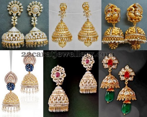 Diamond Gemstone and Gold Jhumkas Sets