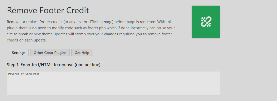 Plugin Remove Footer Credit Setting Text