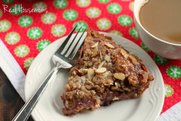 Easy Cranberry-Almond Cream Cheese Coffee Cake for Real Housemoms- this simple, yet impressive coffee cake starts with a can of refrigerated cinnamon rolls!