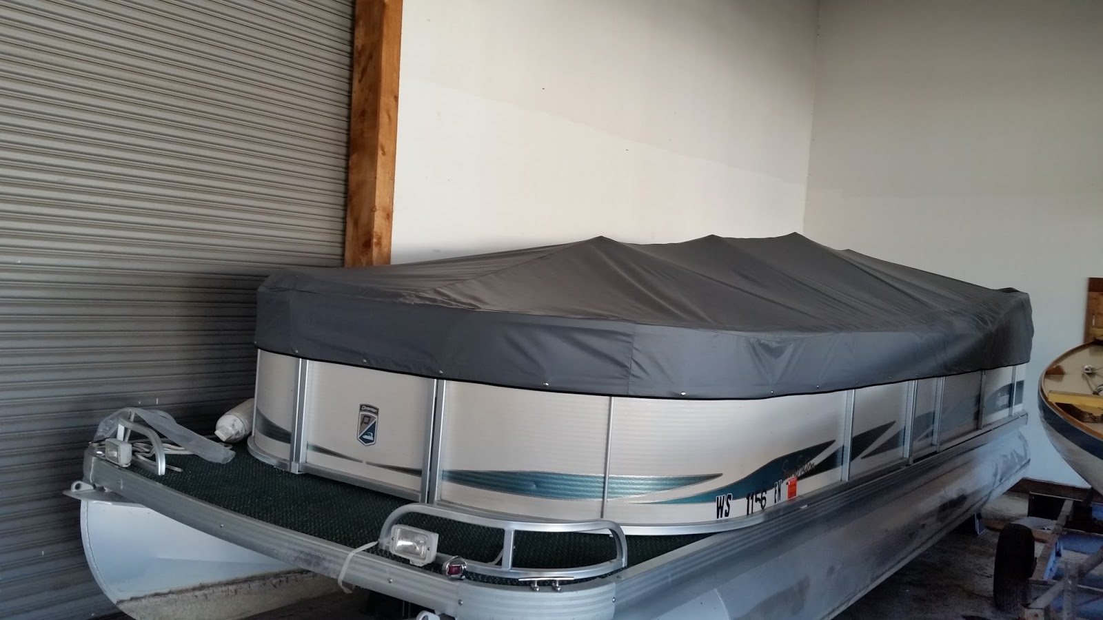 Homestyle Custom Upholstery and Awning Custom Grey Pontoon Boat Cover