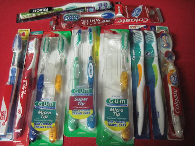 Free toothbrushes from CVS shopping for Operation Christmas Child shoeboxes.
