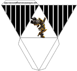 Transformers: Cajas para Imprimir Gratis. Caja con forma de pirámide de Transformers.