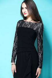 New 2017 Fully Lined Long Lace Sleeve Black Maxi