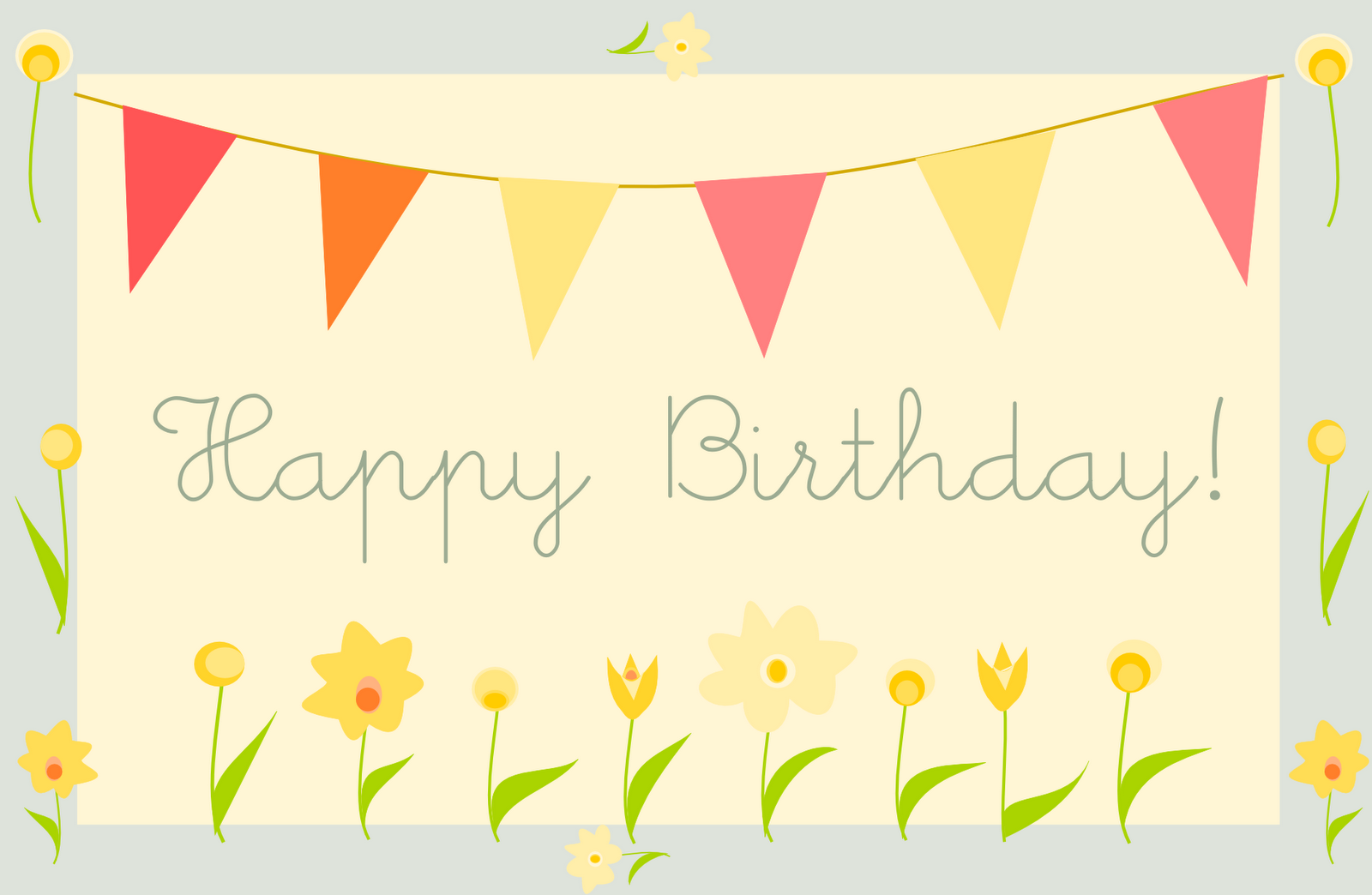 bunting and flowers happy birthday card