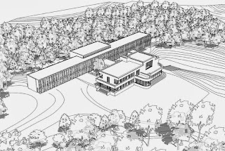 Drawing of the new building for the Queen Elisabeth Music Chapel in Belgium