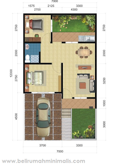 Denah rumah minimalis 2 kamar tidur modern