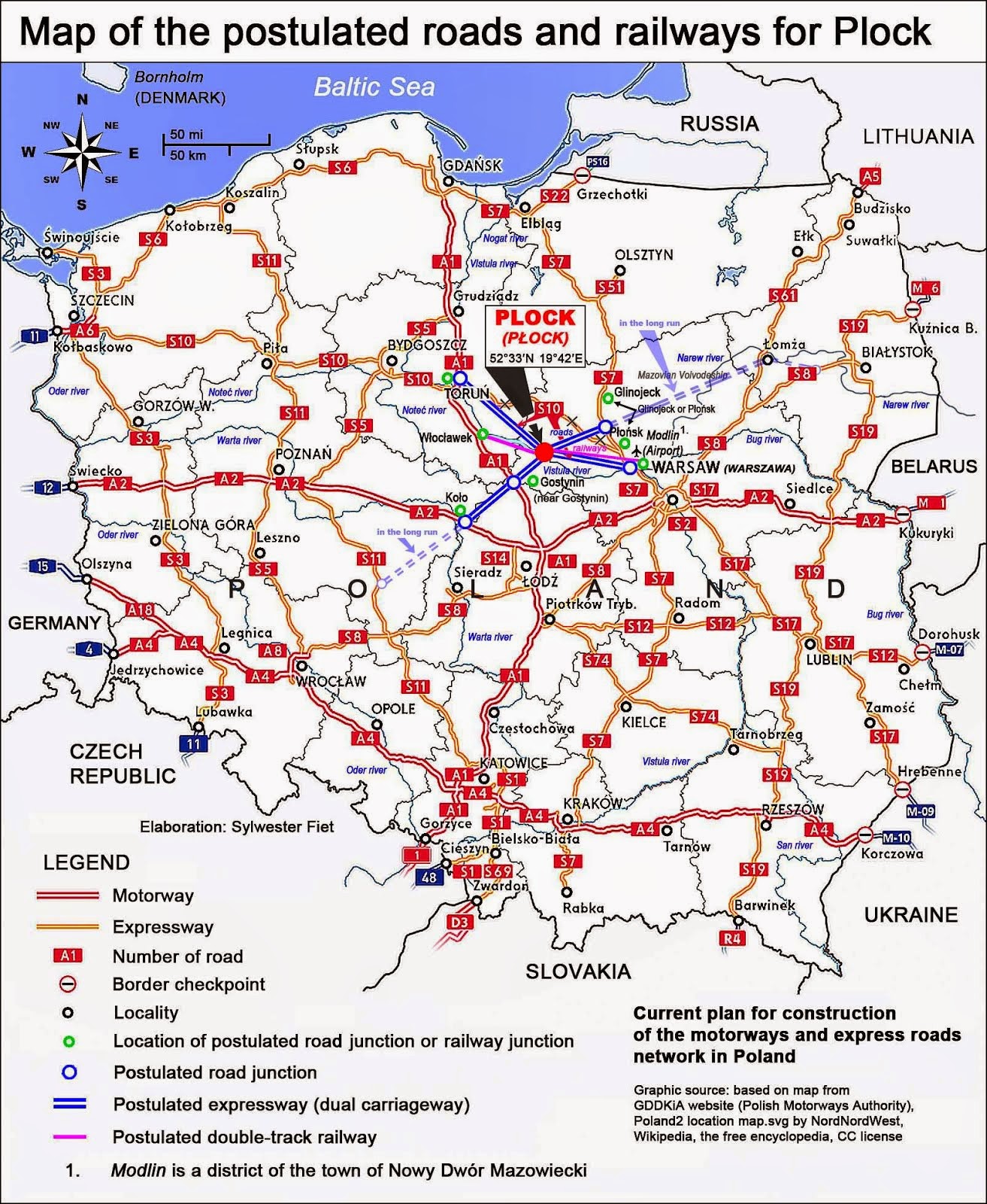 Map of the postulated roads and railways for Plock