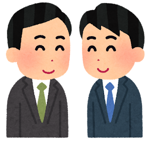 笑顔で向き合う会社員たちのイラスト(男性)