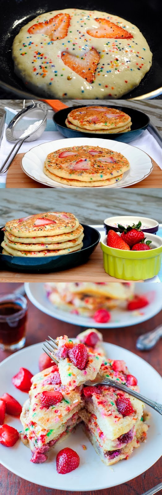 Strawberry Sprinkle Funfetti Pancakes | Family Thanksgiving Breakfast = Homemade Pancakes | Mouthwatering Pancake Recipes