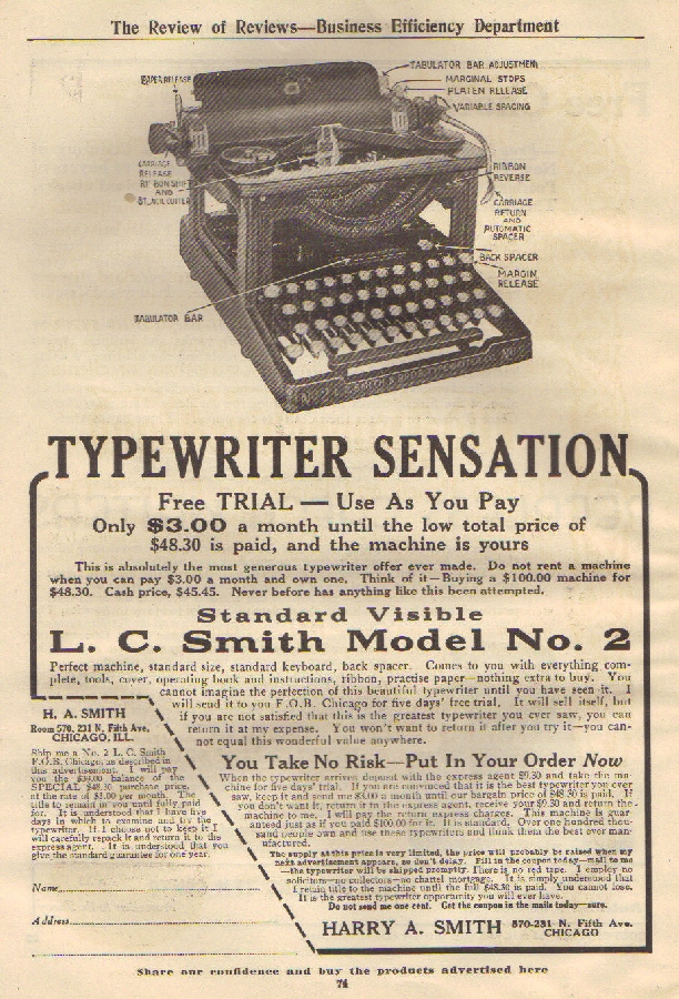 Davis Typewriter Works Harry A. Smith No. 4, and complete Smith history