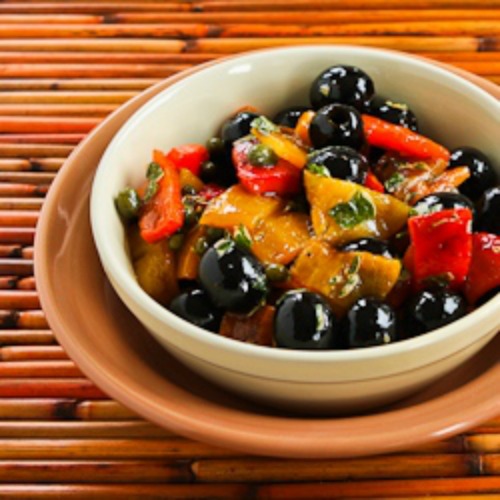Kalyn's Kitchen® Tapas Salad with Grilled Bell Peppers, Olives, and Capers