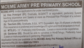 MCEME Army Pre Primary School MTS Previous Year Question Papers and Syllabus 2019-20
