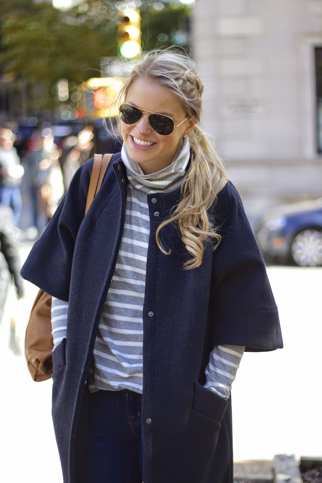 braids, stripes, turtleneck, winter coat, how to layer, ankle booties, nyc, hair extensions