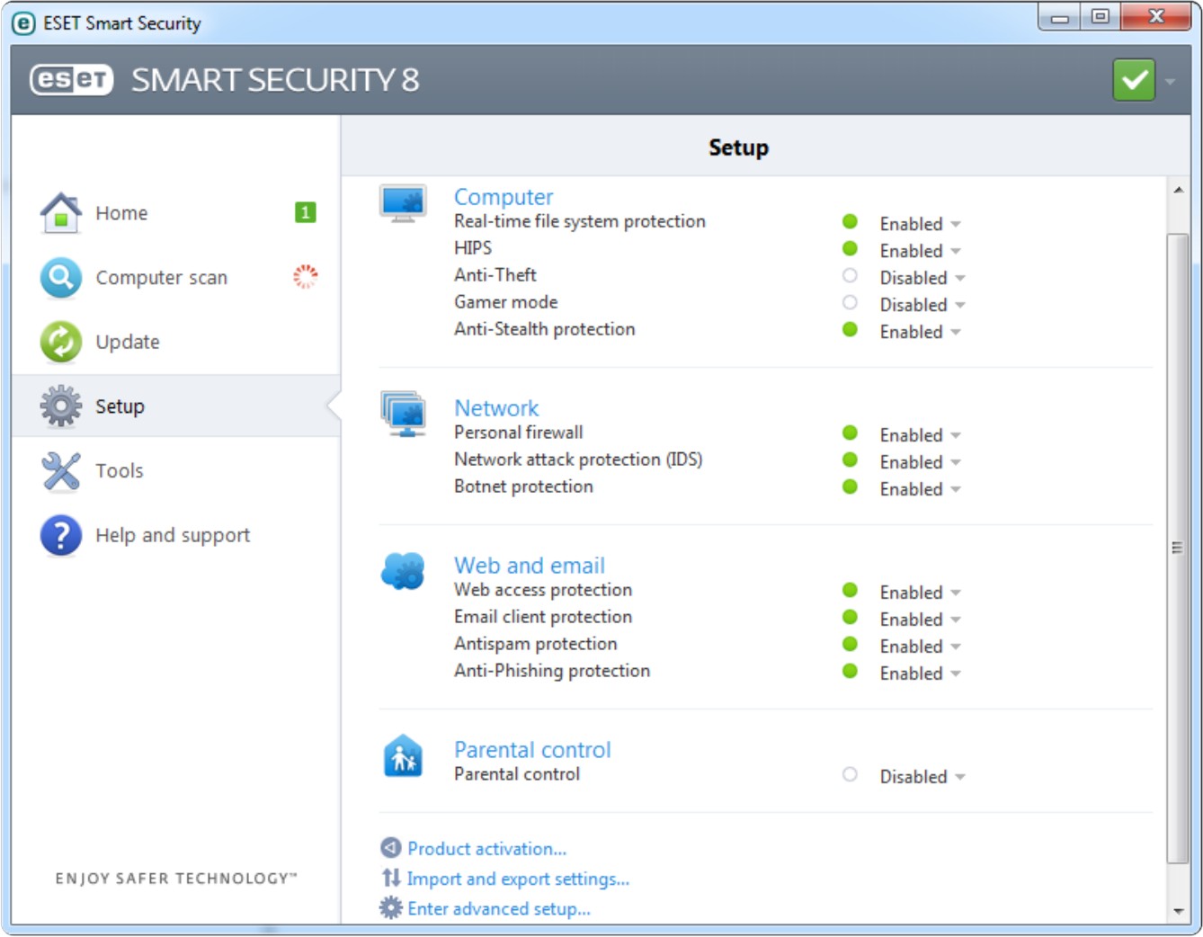 ESET nod32 Smart Security 4 меню. ESET Smart Security 8. Родительский контроль nod32. База смарт секьюрити 8.