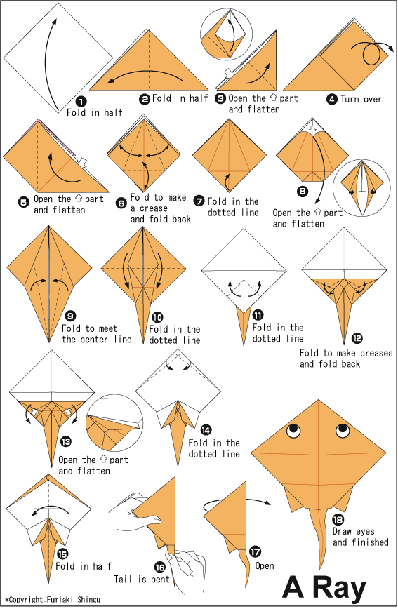 Ganbatte cara membuat Origami Ikan Pari