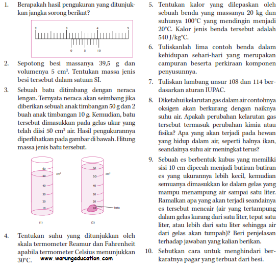 Soal UAS IPA SMP Kelas 7 Semester 1/ Ganjil Warung Education