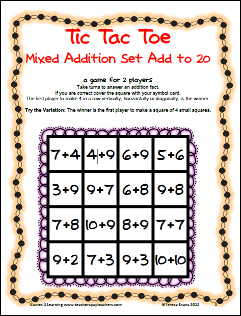 Fun Games 4 Learning: Tic Tac Math Freebies Now Available!