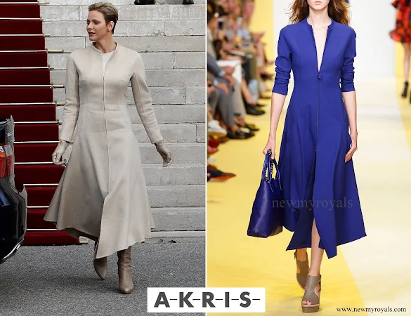 Princess Charlene wore Akris Long Sleeve Zip Front Midi Dress