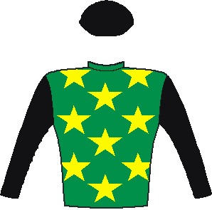 St Tropez - Silks St Tropez - Silks - Emerald green, yellow stars, black sleeves and cap - Vodacom Durban July 2016