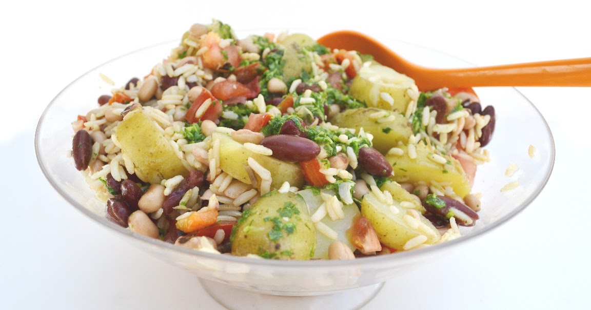 Potato and Bean Salad with Zingy Herb Dressing Tinned Tomatoes