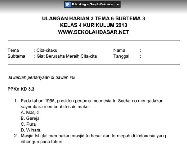 Soal Hot Pkn Kls 4 Tema 3