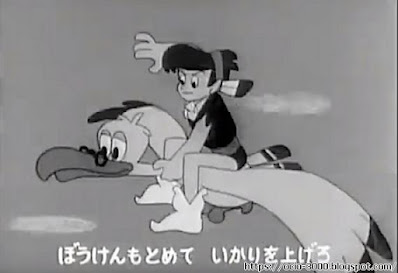 El príncipe pirata. Kaizoju Ouji. Dibujos animados de los 60. Acá Kid va sobre su amigo el albatros.