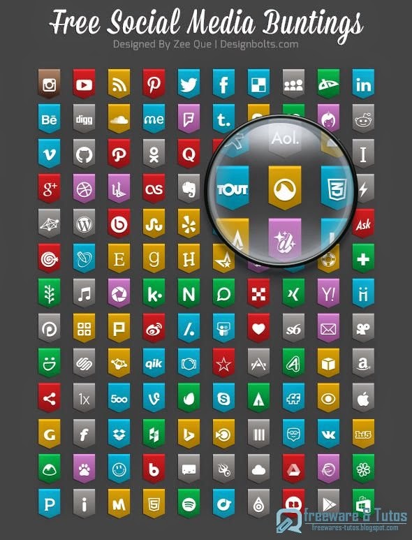 Free Social Media Buting Icons 2015 : un pack de 130 icônes gratuites sur le thème des réseaux sociaux 