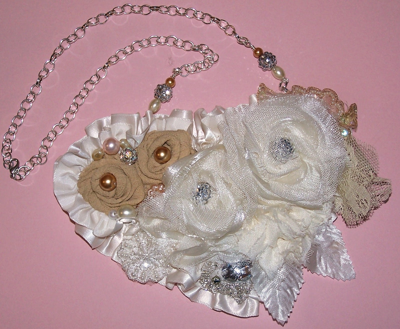 Nostalgic Collage' Ribbon Flower Necklace