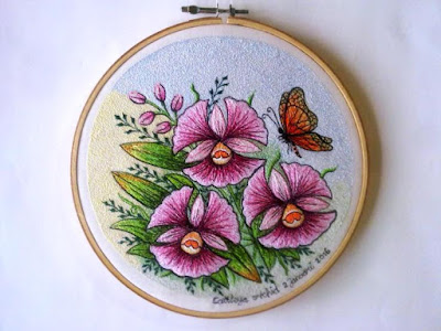 pink cattleya embroidery