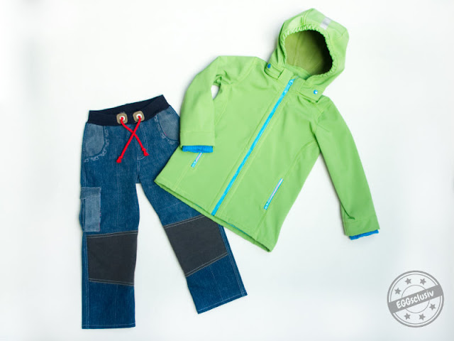 EGGsclusiv: Softshelljacke und Jeans nähen für Kinder, Freebook Schnabelina, Titus Kids - Finnley's, Zaubersoftshell, grün, türkis EGGsclusiv: Softshelljacke und Jeans nähen für Kinder, Freebook Schnabelina, Titus Kids - Finnley's, Zaubersoftshell, grün, türkis