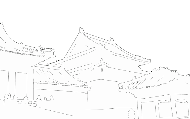 sketch of chinese style buildings